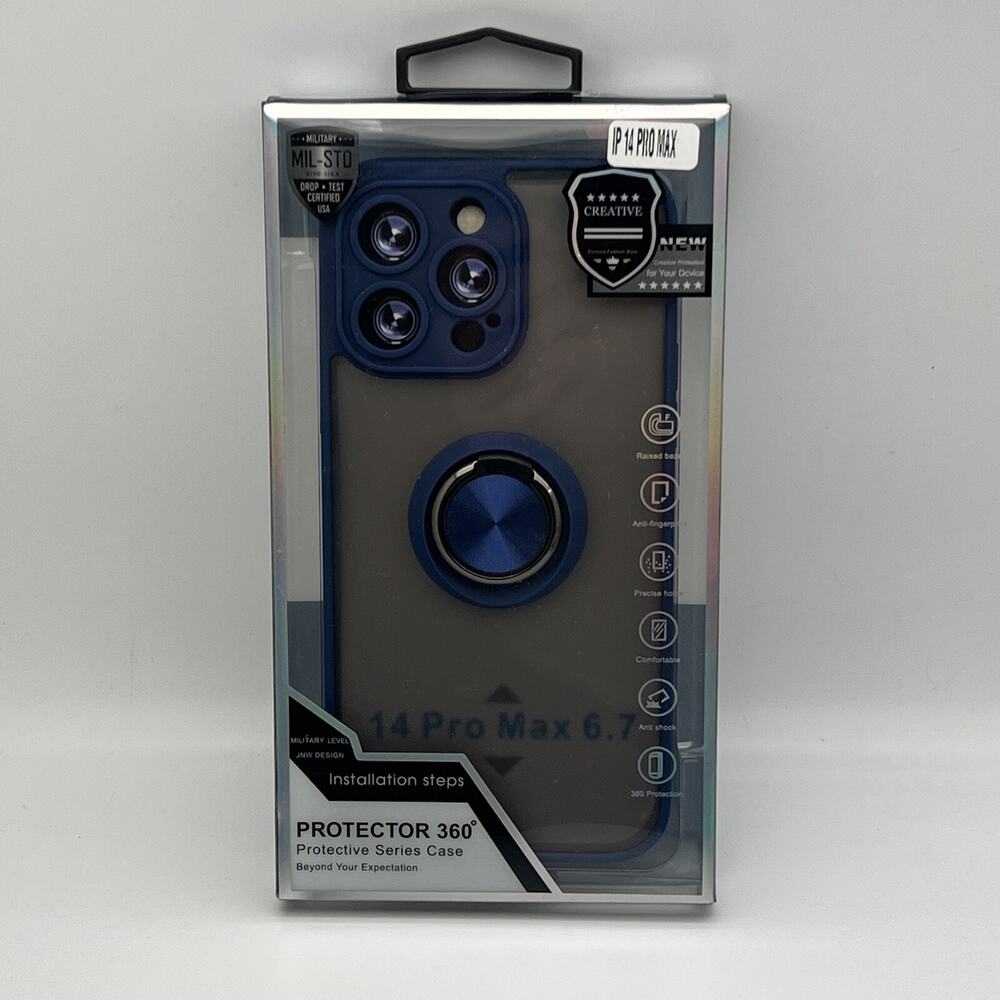 iPhone 14 Pro Max Case Magnetic Suction Ring Luxury Design Phone Cover Blue